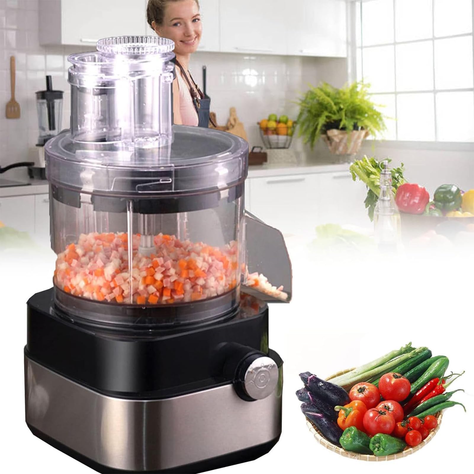 Krajalnica do warzyw 600 W z funkcją grzałki, pojemność 5000 ml, elektryczna, z 5 ostrzami ze stali nierdzewnej, do użytku domowego, wielofunkcyjny mikser i maszynka do mięsa