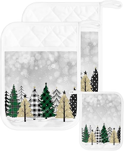 Miniatura 55 de Juego de 5 agarraderas de tela de toalla para cocina, antideslizantes y aislantes de calor, con bolsillo, guantes gruesos para horno, posavasos