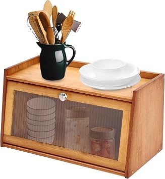2 Tiers Cabinet with Door Mini Kitchen Storage Countertop Buffet Bread Pantry Bamboo Cabinets Sideboard, for Storing Medicine, Stationery, Crafts, Sewing Tools, First Aid, 50x25x27cm, Dark Brown