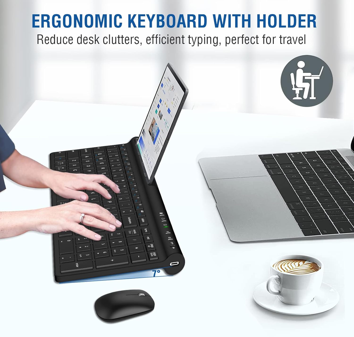 Wireless Keyboard and Mouse Combo Rechargeable, EDJO 2.4GHz Compact Wireless Keyboard with Phone Holder and 3 Level DPI Adjustable Wireless Mouse for Windows, Mac OS PC/Desktops/Computer/Laptops