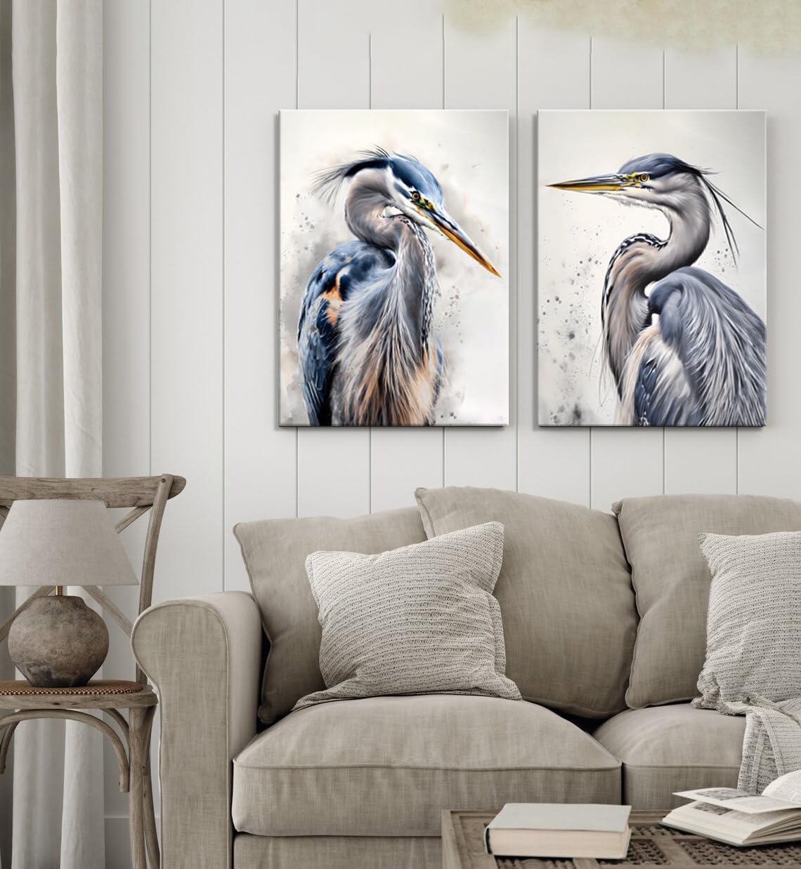ZOQIPQO Heron Canvas Art Prints,Heron Canvas Wall Art for Home Decor,Heron Bird Illustrations Modern Art Decorative,Bird Canvas Wall Art for Bedroom Garden Farmhouse Decoration 2pcs(12x16 Framed