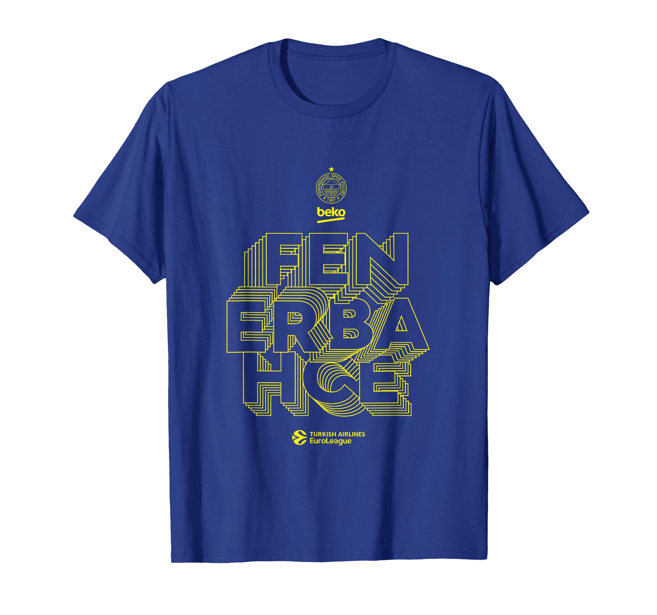 EuroLeague Fenerbahce Collection Blue Modern Sports Team T-Shirt, Kids, Unisex, Short Sleeve, Crew Neck, Small