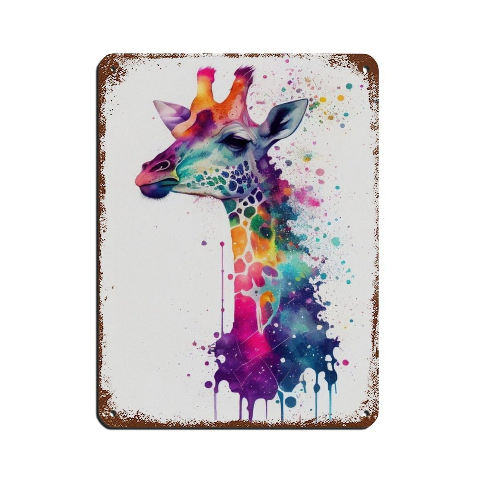 Watercolour Giraffe Portrait Poster Retro Poster Metal Tin Sign Chic Art Retro Iron Painting Bar People Cave Cafe Family Garage Poster Wall Decoration 12x16inch(30x40cm)