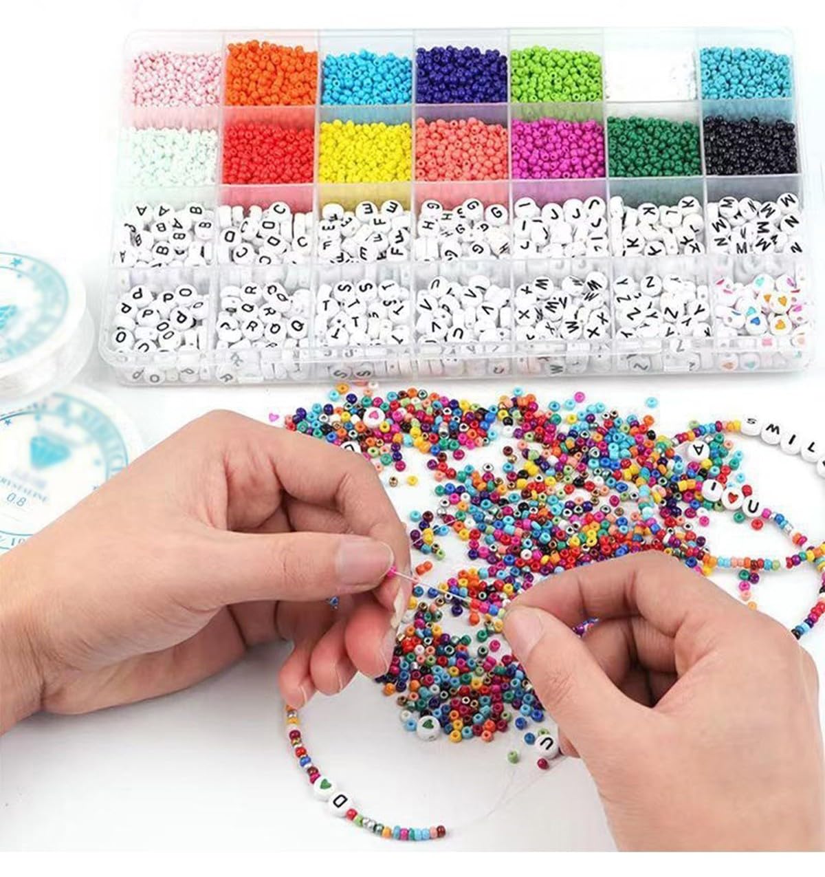 SubsOL Telar de Cuentas, Herramienta de Bricolaje fácil de Usar con abalorio de Banda elástica, Aguja de Cuentas de Vidrio checo para Pulsera, Collar, fabricación de Joyas(28 Colors)