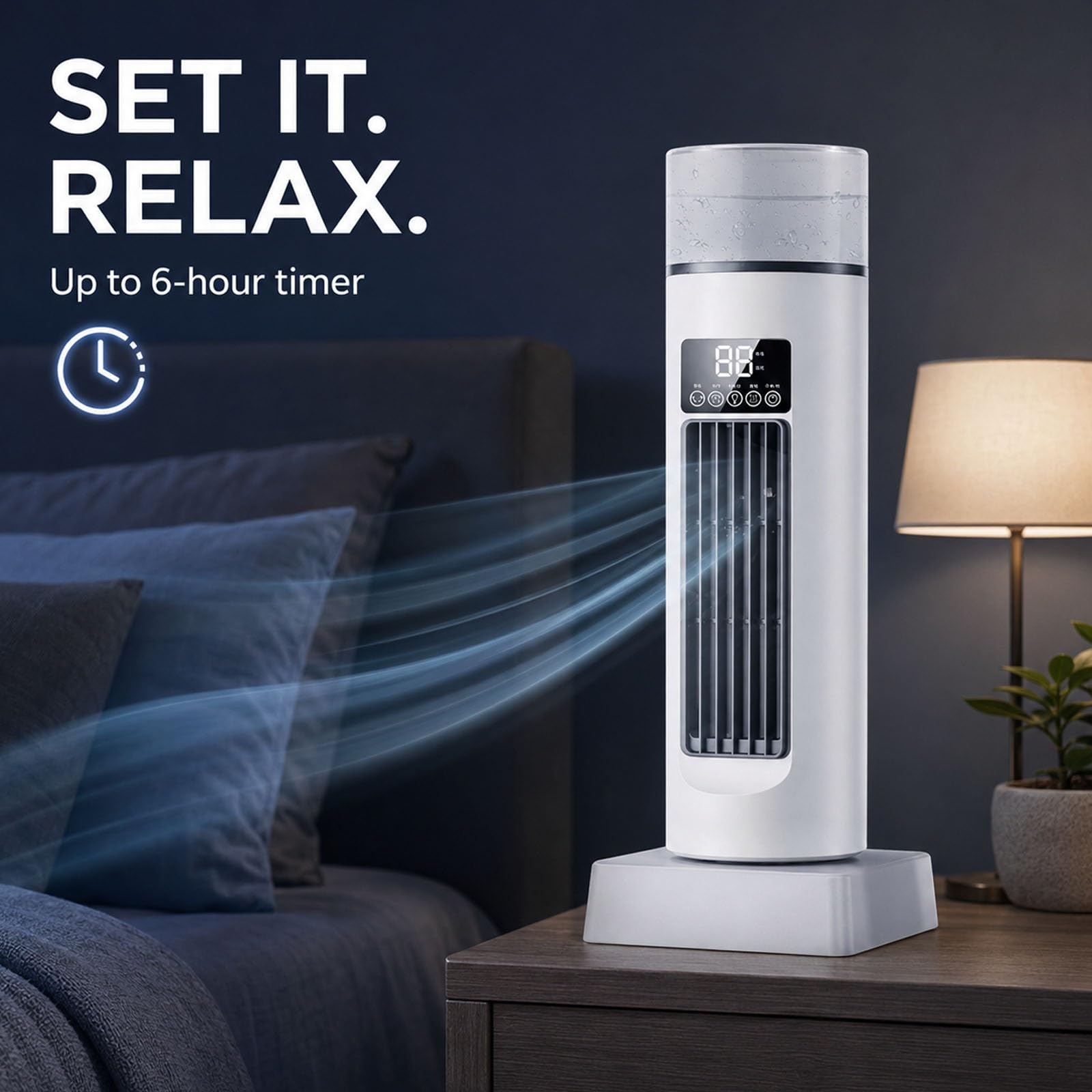 Raffrescatore D'aria, Condizionatore Portatile Con Telecomando | Raffrescatore Evaporativo Con Serbatoio, 6 Velocità, Display LED, Timer E Oscillazione 110°(White)