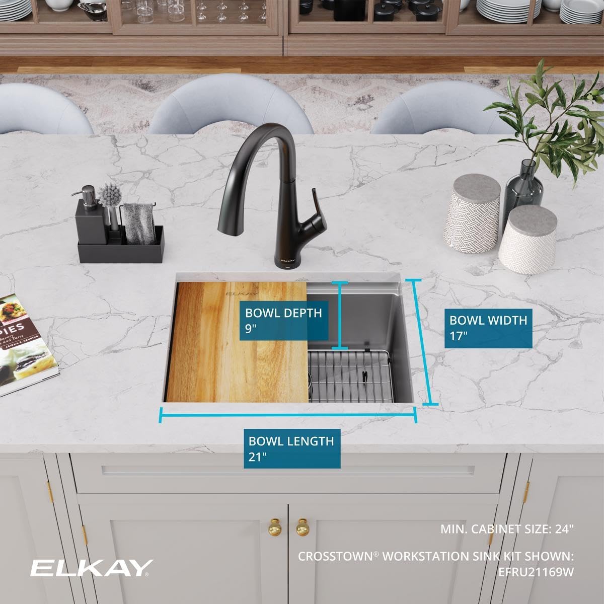 Elkay Crosstown 16 Gauge Workstation Stainless Steel 22-1/2" x 18-1/2" x 8-3/4" Single Bowl Undermount Sink Kit