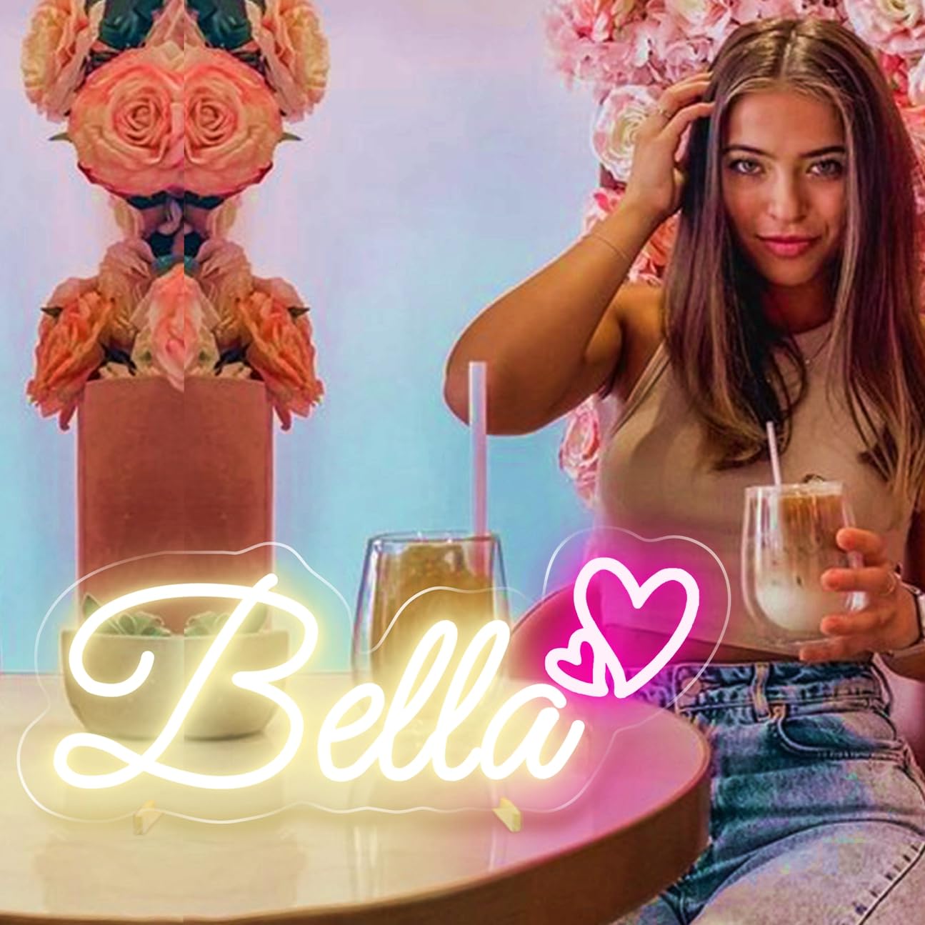 Custom Neon Signs with Base,Personalized Led Lights Sign Bedroom Decor,Neon Sign Customizable for Wall Decor,Valentine's Festival Christmas Kids Gift