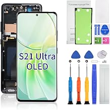 OLED for Samsung Galaxy S21 Ultra Screen Replacement with Frame | Support Fingerprint,SM-SM-G998U SM-G998B Includes Tools, Hydrogel Film&Installation GuideS21Ultra-Black