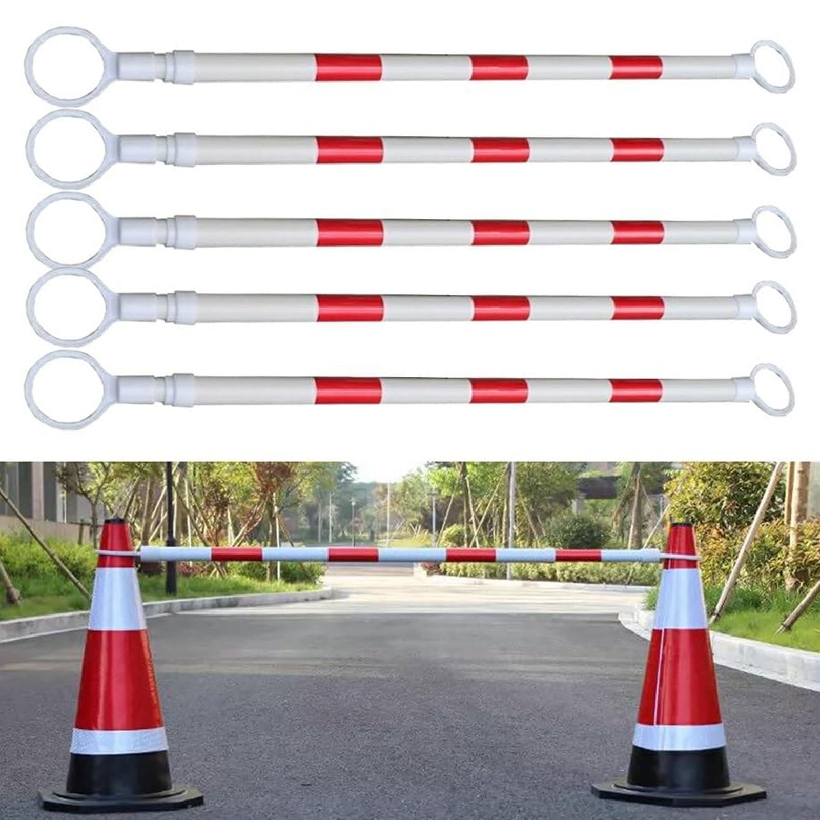 Eiwitany Reflective Plastic Telescopic Traffic Barrier Pole, 1.25-2M Extendable Safety Cone Bar for Driveway and Crosswalk Use (Red+white)