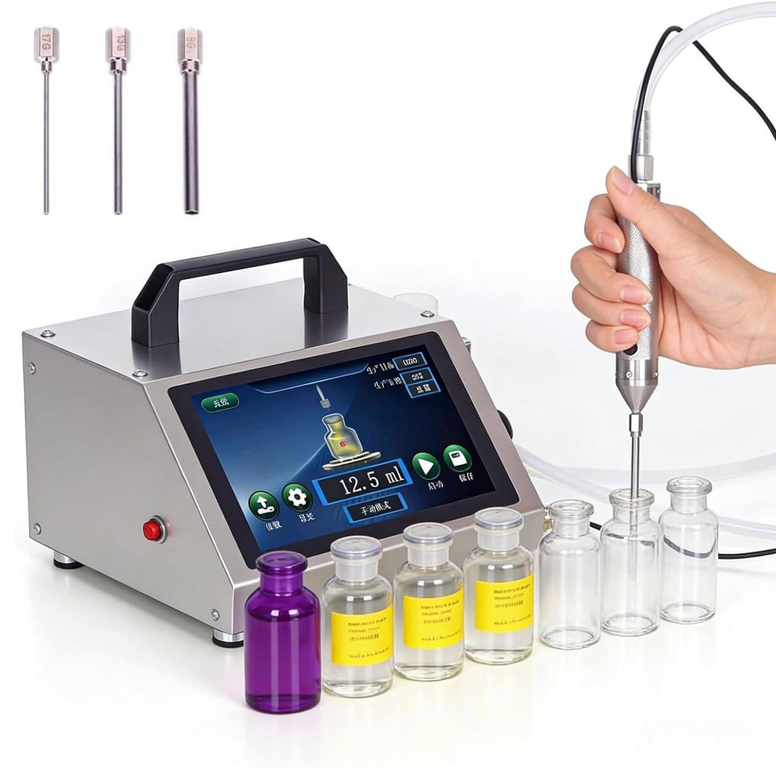 HD1380 Automatyczna maszyna do napełniania płynem z panelem dotykowym LCD, precyzyjna dysza igłowa do olejków eterycznych, kropli do oczu, perfum, małych butelek, wypełniacza ilościowego