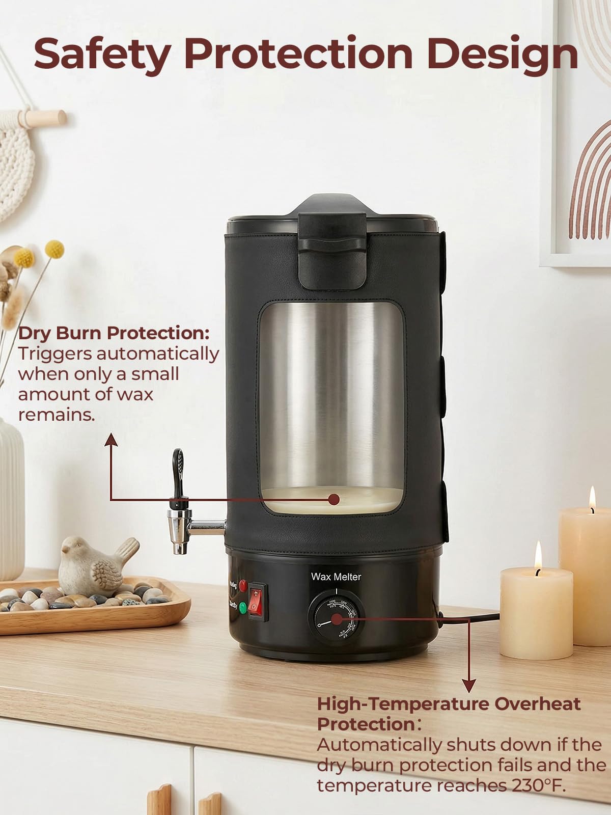 FOHERE Set per la creazione di candele fai da te, in acciaio inox, 1520 W, con custodia in pelle e spatola per la pulizia da 28 cm, per cera di soia, cera d'api, candele profumate fai da te