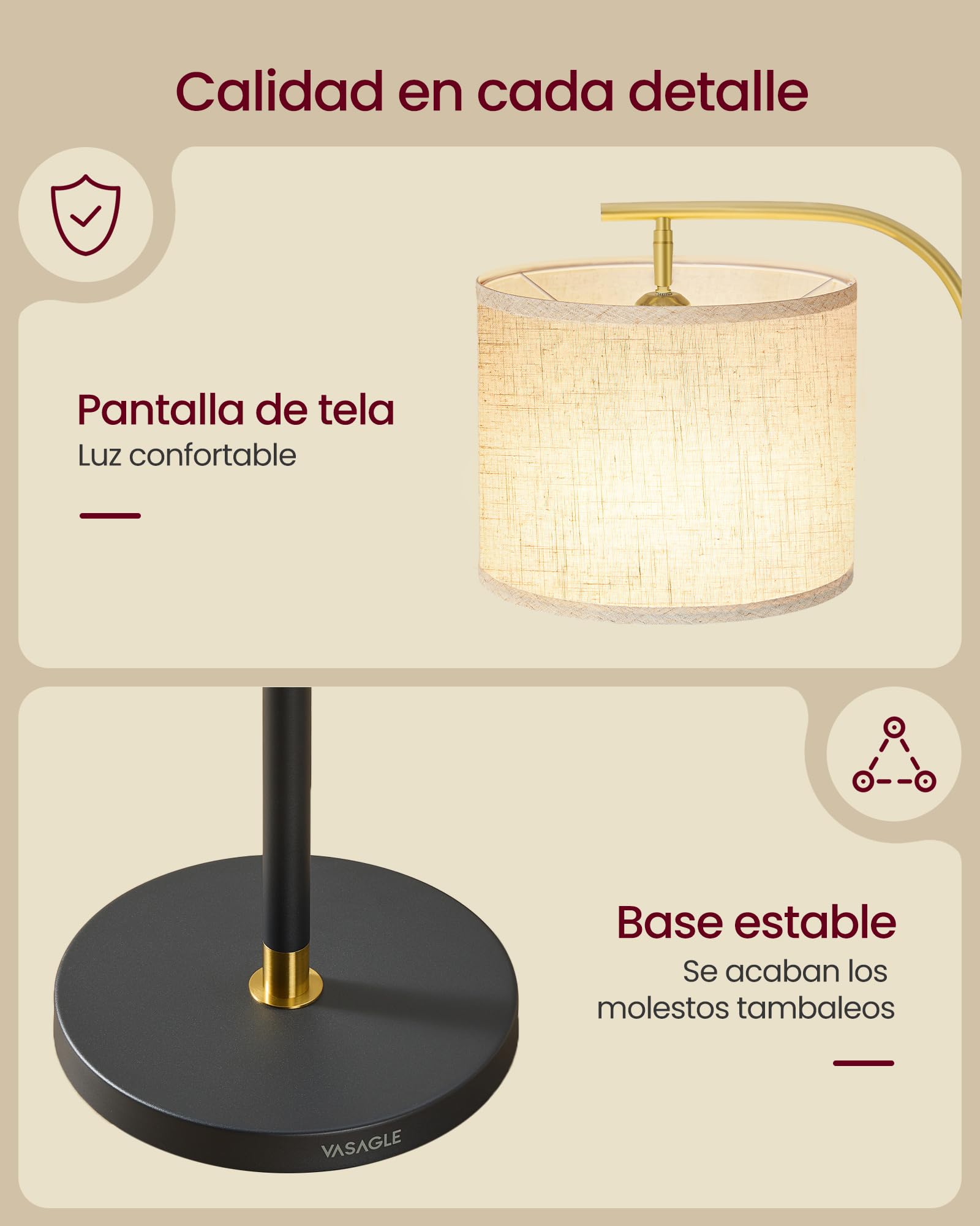 VASAGLE Lámpara de Pie de Arco, Lámpara de Lectura Regulable en Altura, 150-175 cm de Altura, Moderna, con Interruptor de Pedal, Pantalla de Tela, Casquillo E27, Negro Mate LFL006BD02