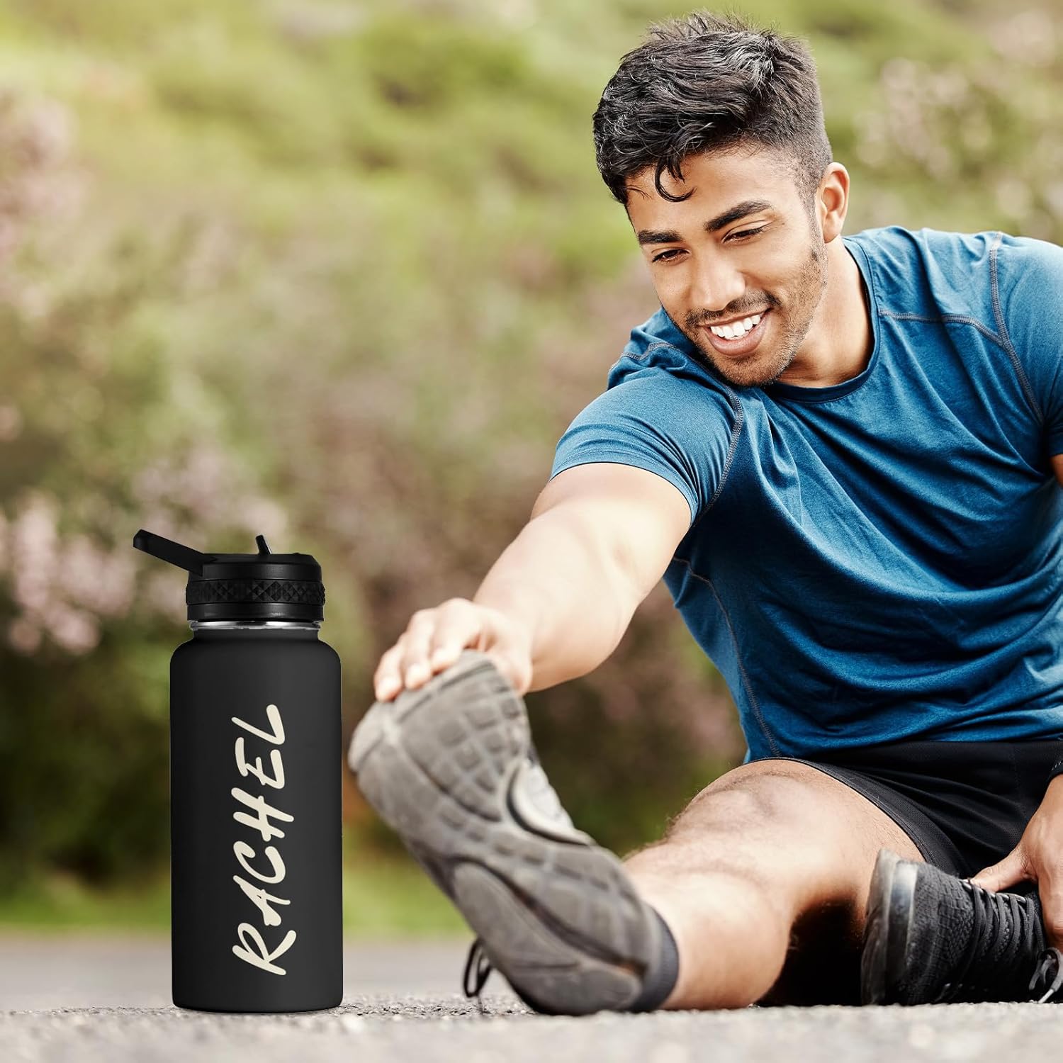 Personalized Custom Water Bottle with Text Photo Print in USA 32oz Double Wall Stainless Steel Leakproof Wide Mouth Cup with Flip Straw - Image 5