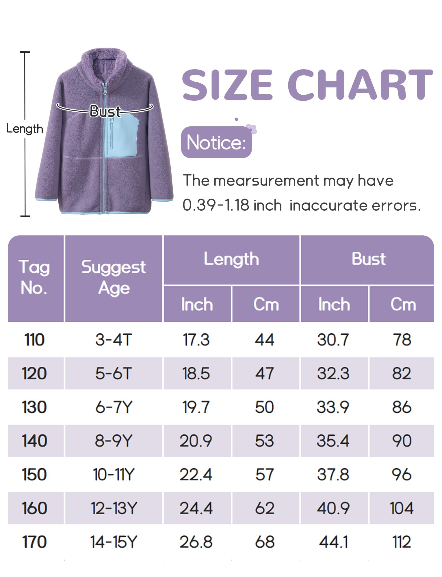 Happy Cherry Giacca in pile per attività all'aria aperta, per il tempo libero, per bambini, unisex, calda, per le mezze stagioni, per l'inverno, lo sport, le escursioni, 110-170 cm