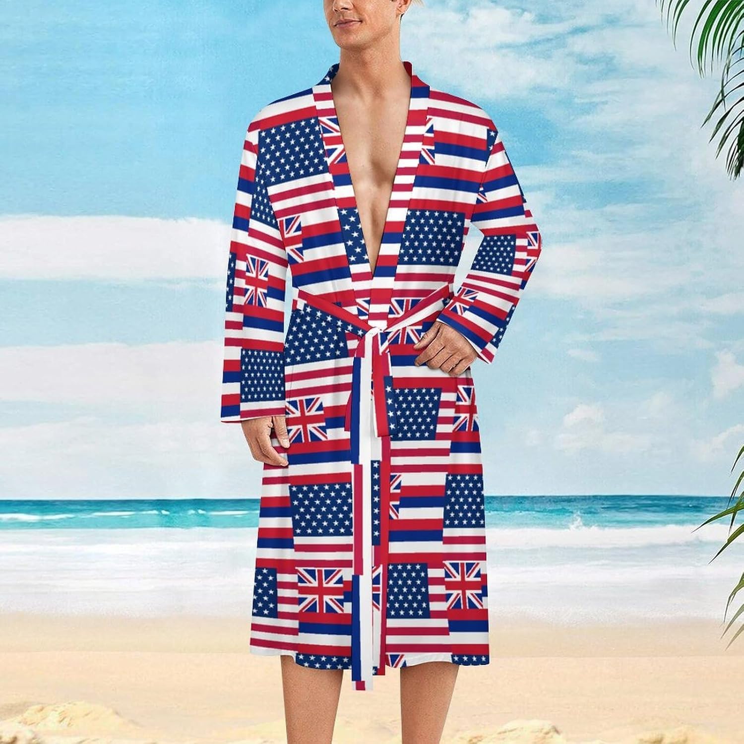 Flag of Usa And Hawaii Mens Robe Long Bathrobe for Women Bath Robes Lightweight Soft Printed Sleepwear