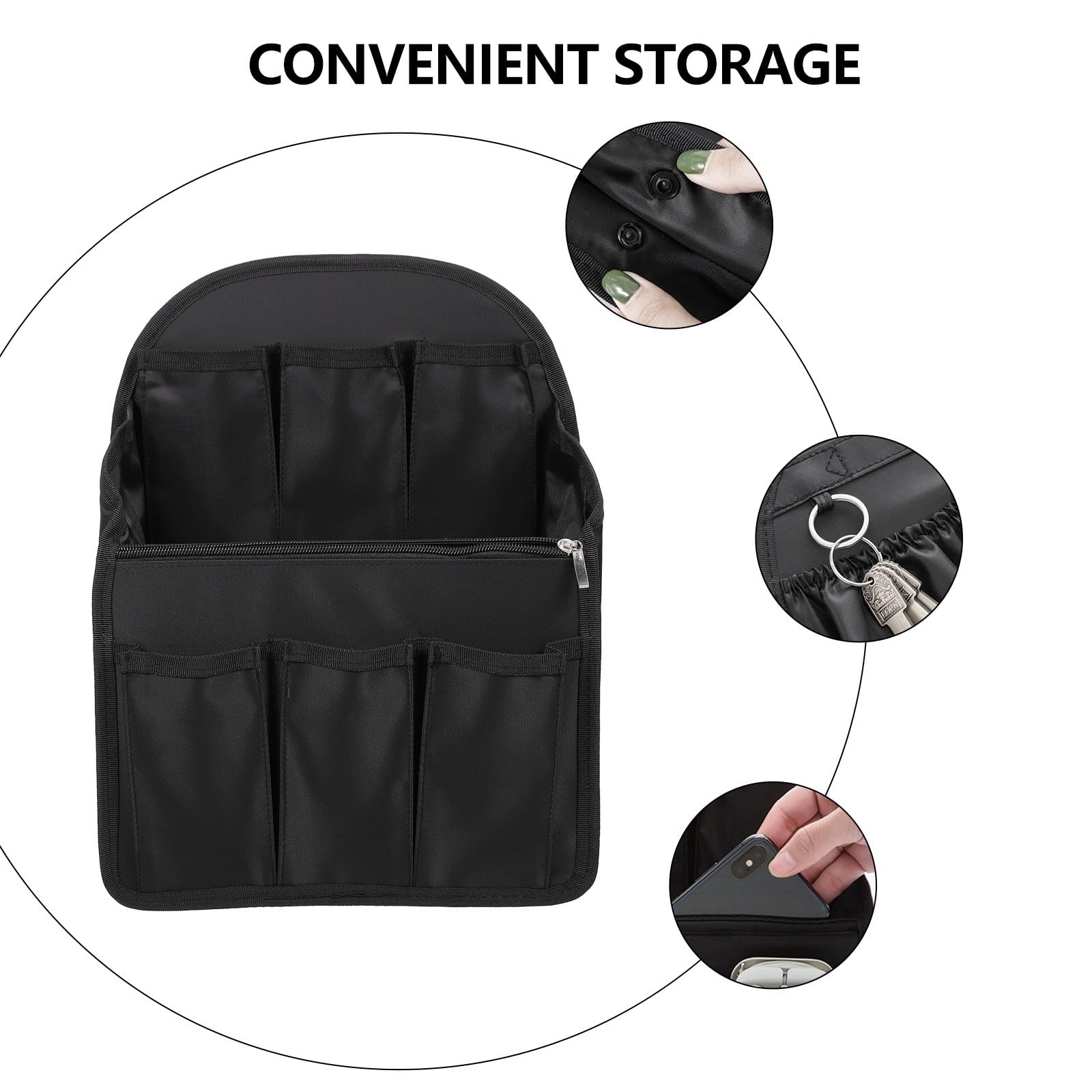Inserto Organizador de Mochila Negro Grande de Nailon Resistente, Bolsa Interior Multifunción Múltiples Compartimentos y Bolsillos Cremallera para Viaje y Trabajo