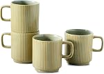 Coffee Mugs Ensemble de 4, Coupes de café en céramique avec poignée, Grande tasse de porcelaine pour Americano, Latte, Cappuccino, Chocolat chaud, Vert
