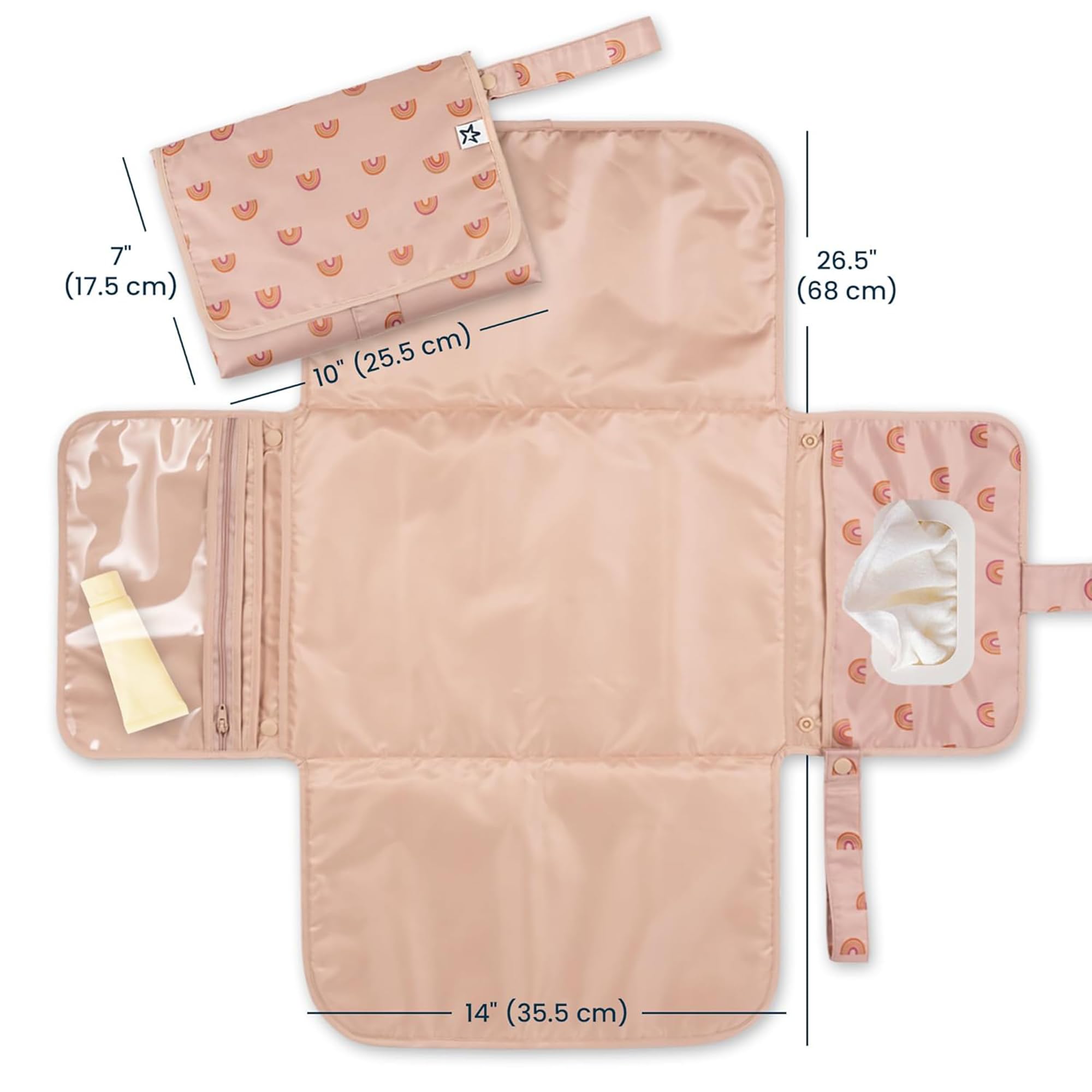 Tiny Twinkle Tapis à Langer Bébé Portable – Langer de Voyage Pliable et Lavable – Tapis pour Changement de Couches avec Poche Intelligente pour Lingettes et Rangement (Arc-en-ciel Boho)