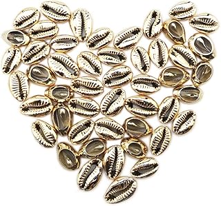 INSPIRELLE 50 Pieces Gold Cut Shell Beads Open Back Spiral Cowrie Shell Connectors for Jewelry Making