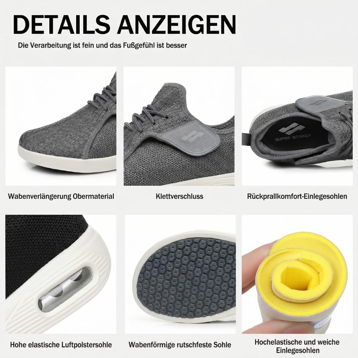 VibeCraft Extra Weite Gesundheitsschuhe für Herren und Damen, Verstellbare Klettverschluss Schuhe, Bequeme Walkingschuhe für Geschwollene Füße und Empfindliche Füße