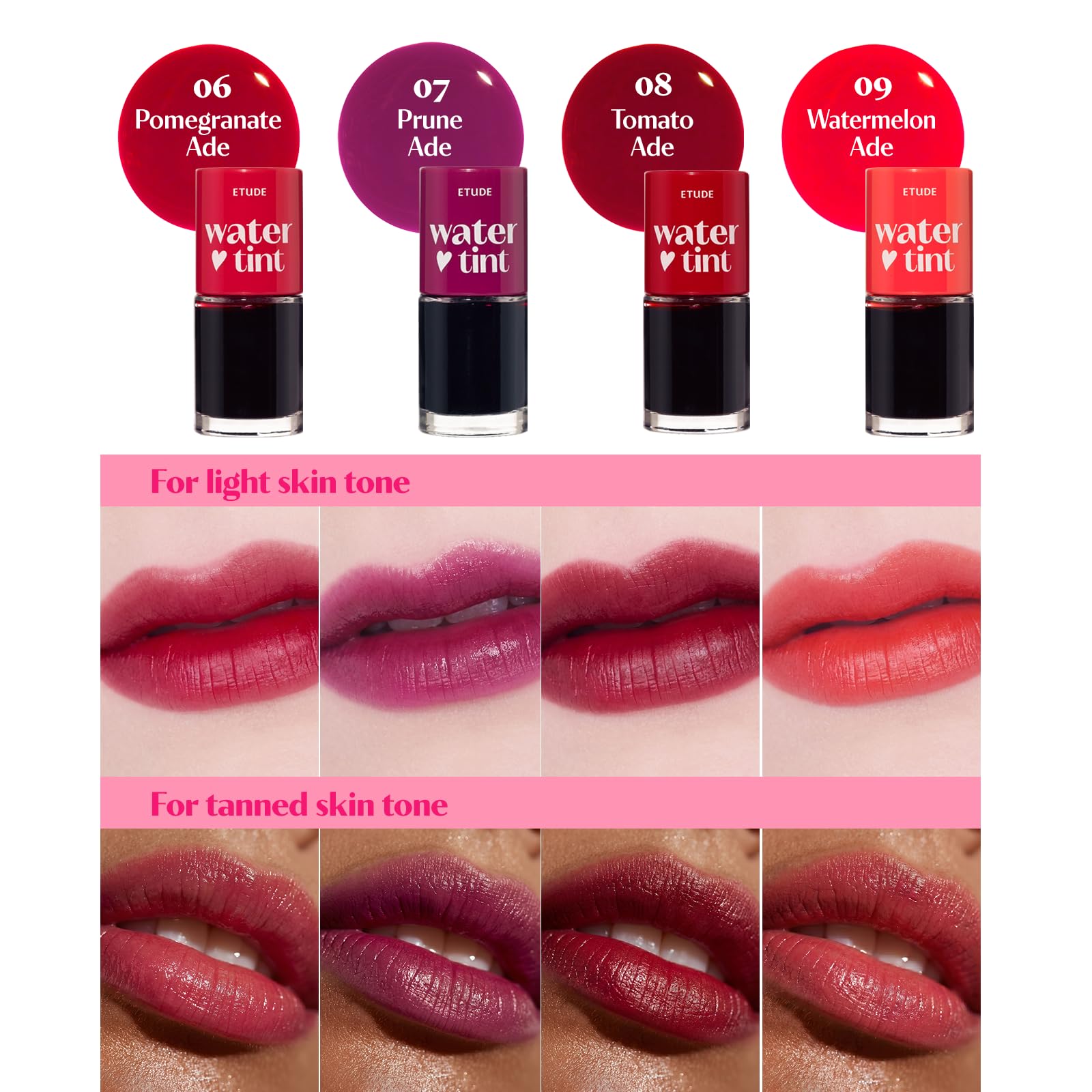 Etude House Dear Darling Water Tint Cherry Ade (21AD) żywa szminka z nawilżającym, nieważkim i nieklejącym wykończeniem, odporna na ścieranie i lekka, K-Beauty