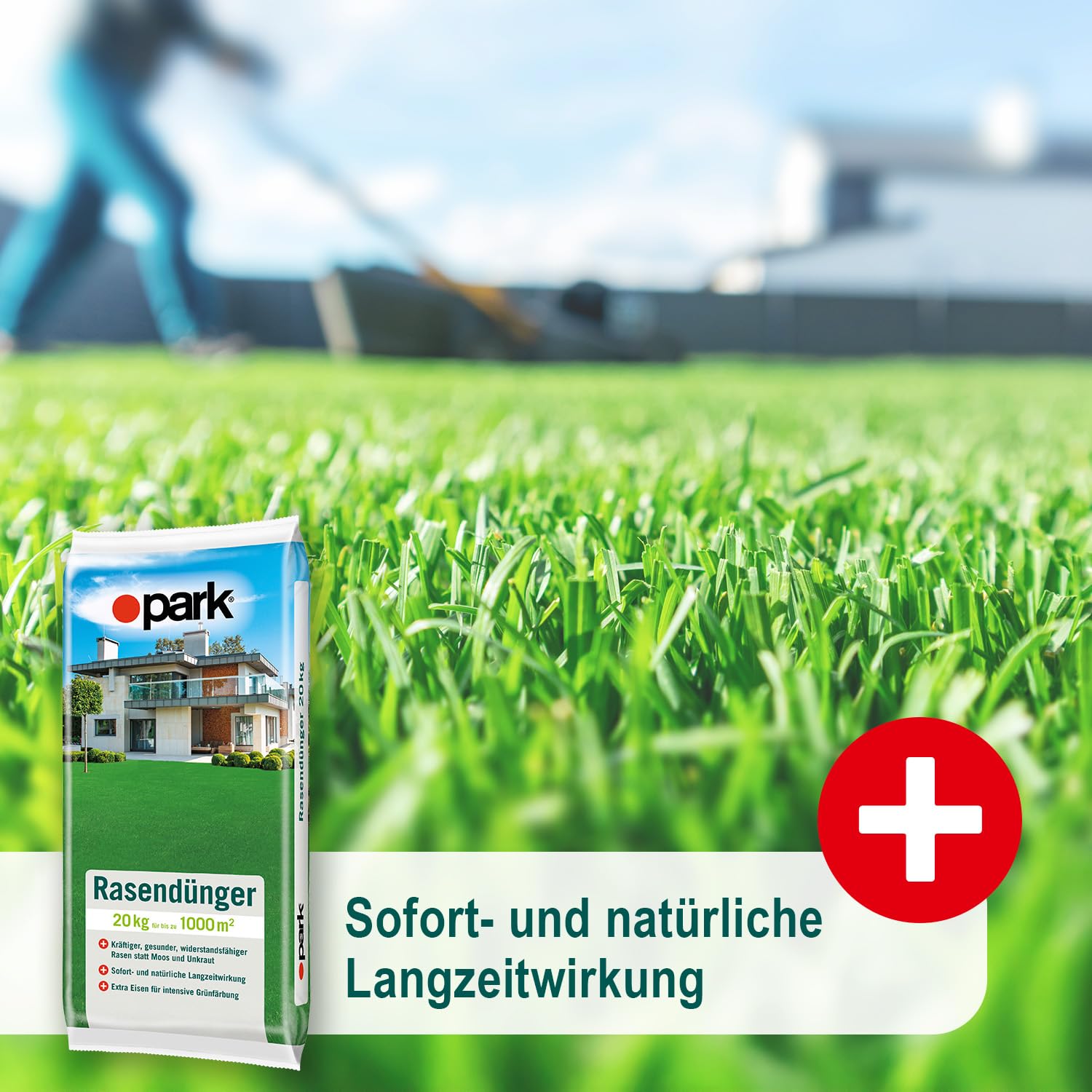 Park Rasendünger 20kg für bis zu 1000m², sorgt für einen gesunden, tiefgrünen und widerstandsfähigen Rasen statt Moos und Unkraut