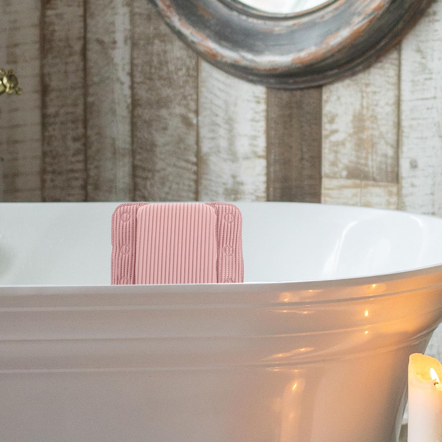 PRETYZOOM Suction Cup for Neck and Back Support Doublewing Design Pink PVC Bathtub Pillow with 8 Strong Suction Cups Anti-Slip Bath Back Support Pillow for Hotel and Bathroom Use