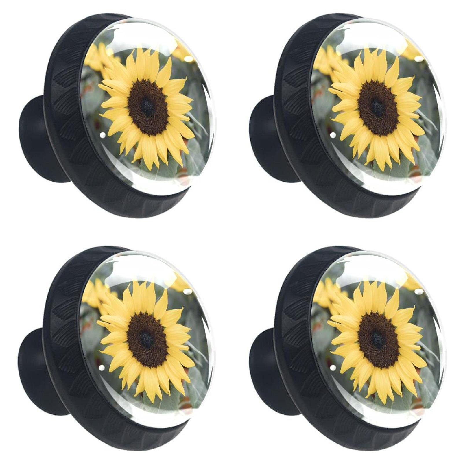 Bouton de tiroir en verre au motif tournesol multicolore de qualité pour placard