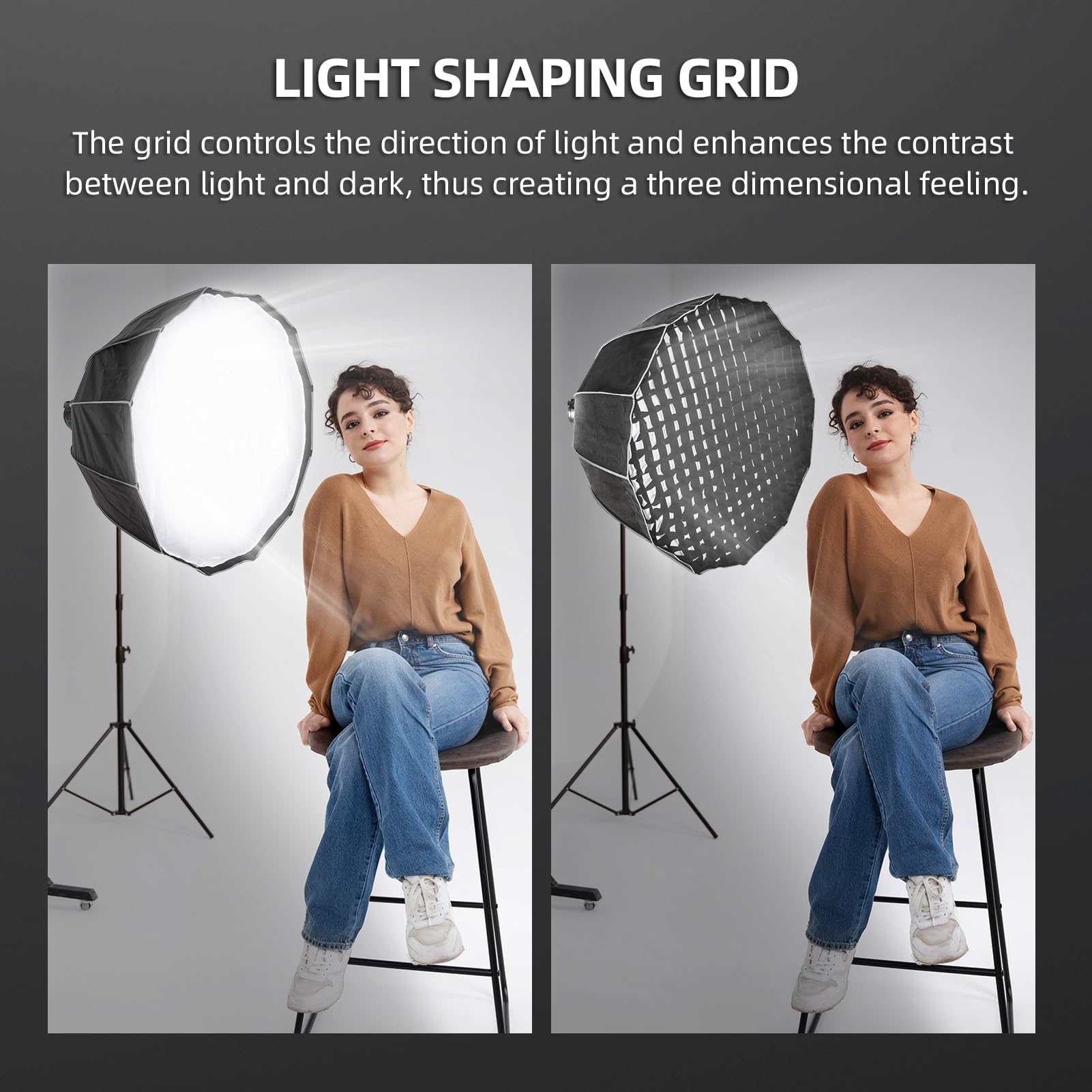 Andoer Parabolic Softbox 90 cm, multiuso, Softbox Bowens, Quick Release Studio Reflection Softbox con diffusore, griglia a nido d'ape, borsa per ritratti, interviste, film