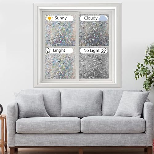 Miniatura 4 de Harvakids Película de privacidad para ventana, diseño de arco iris, bloqueo solar anti-UV, control de calor, película de vidrieras para oficina en