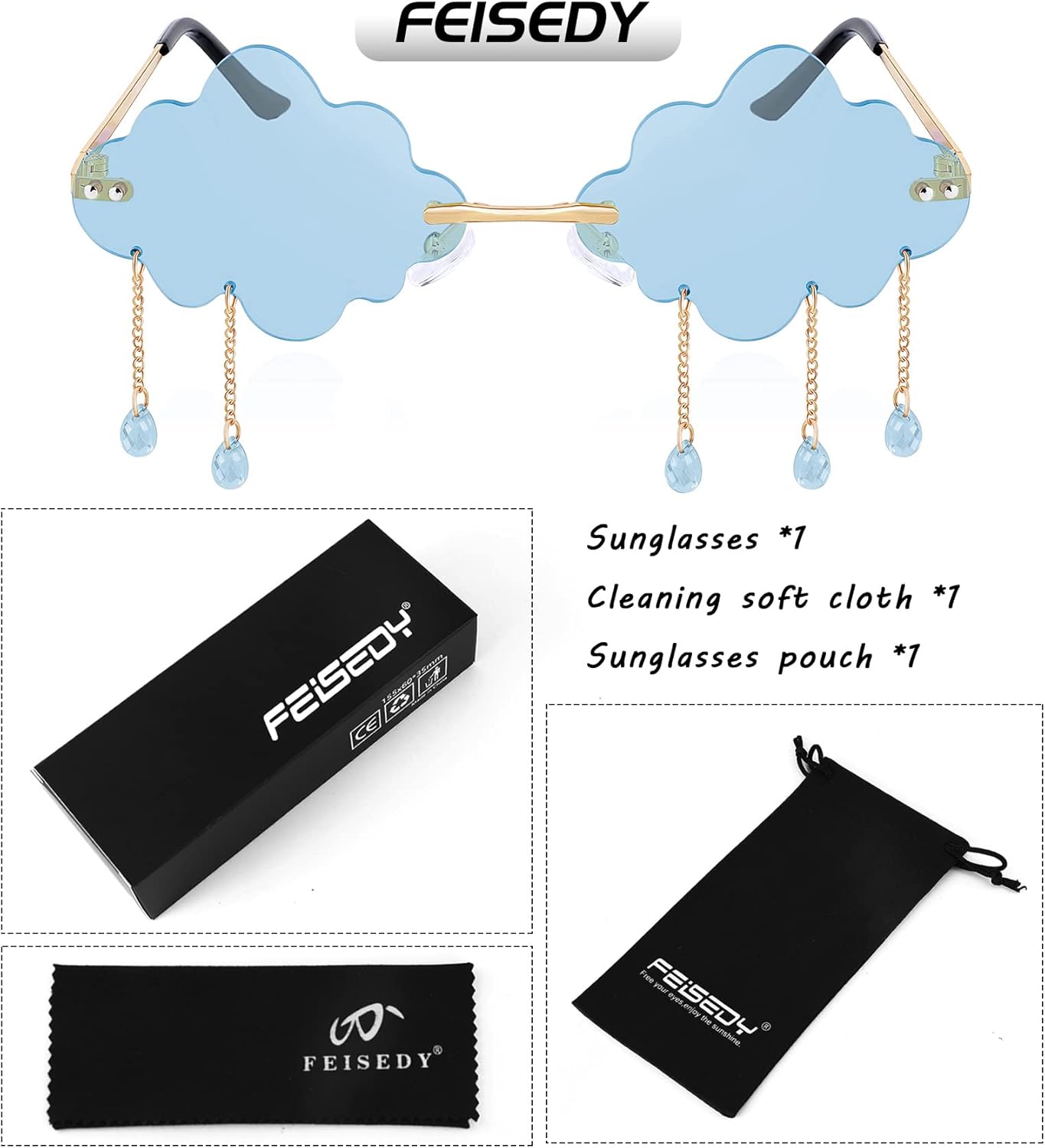 FEISEDY Retro Dripping Cloud Shaped Tassel Sunglasses Rimless Women Funny Party Disco Eyewear B2834 - Image 5