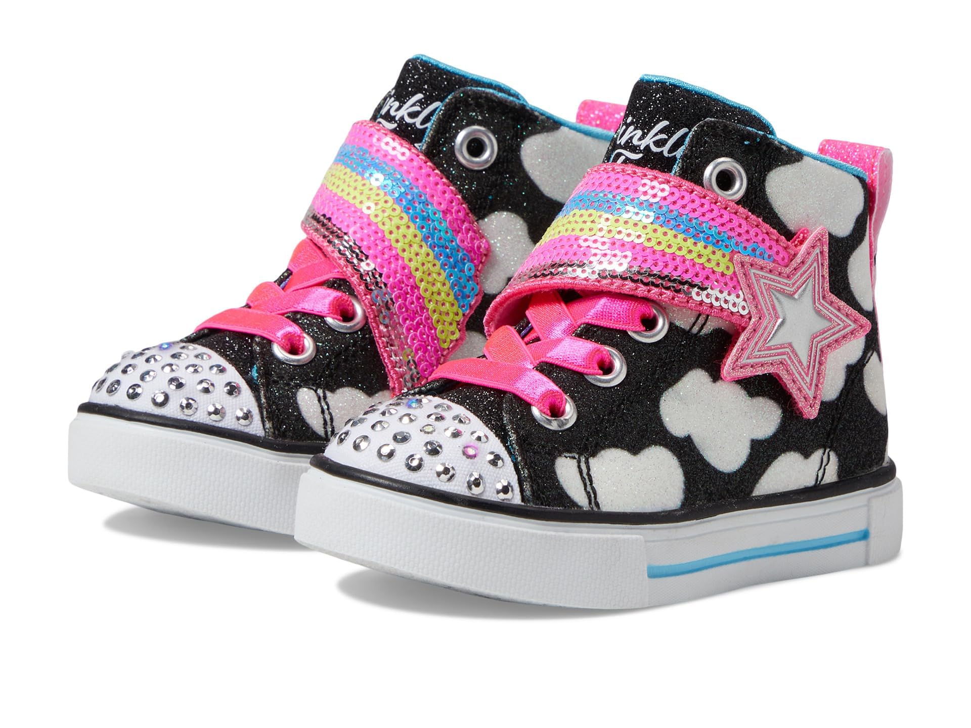 Skechers Kids Girls Toes Twinkle Sparks-Shooting Sta Sneaker, Black/Multi, 8 Toddler