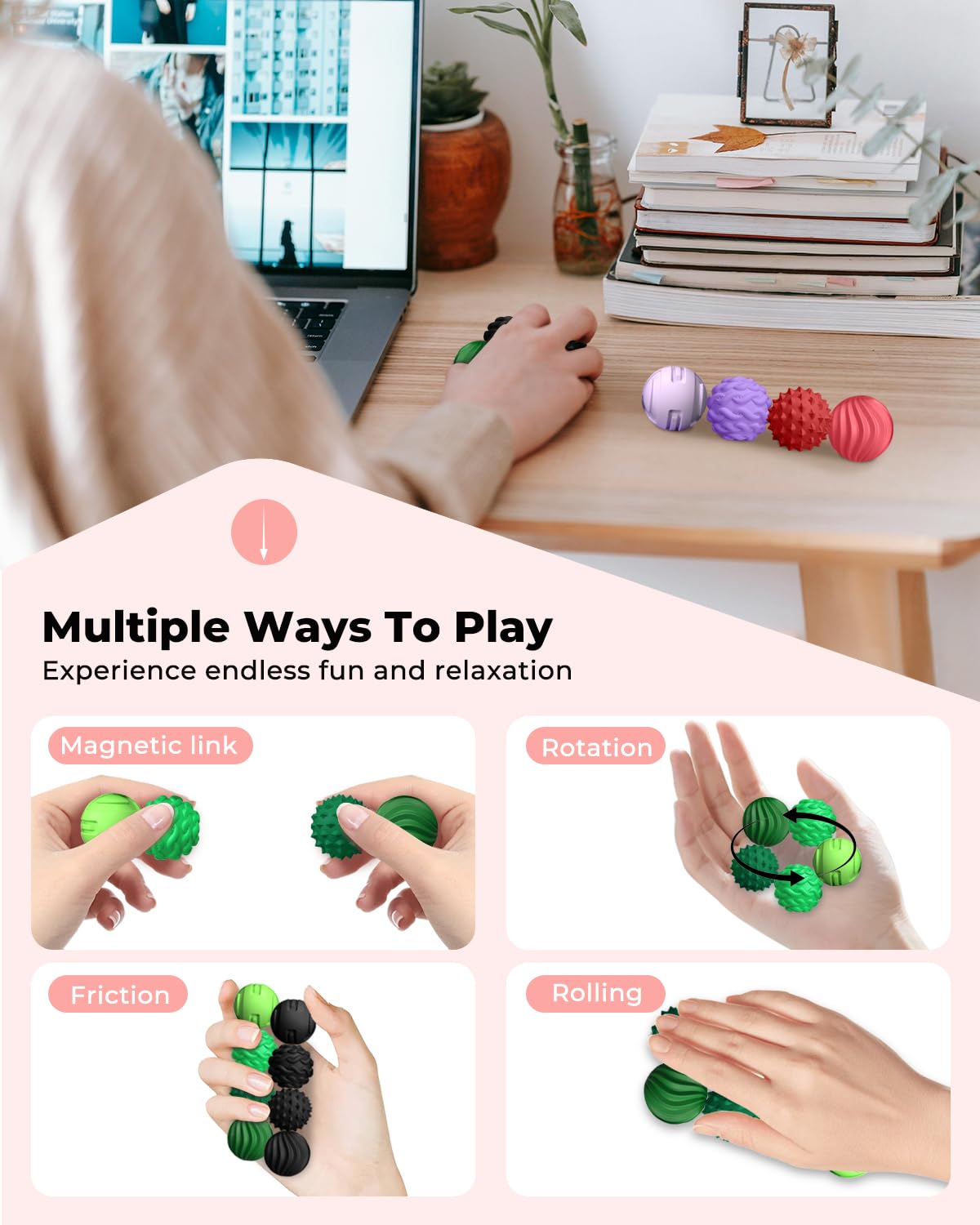 XYOFUN 8Pcs Silicone Magnetic Fidget Toys, Silicone Sensory Ball, Textured Sensory Stress Relief Balls - Image 3
