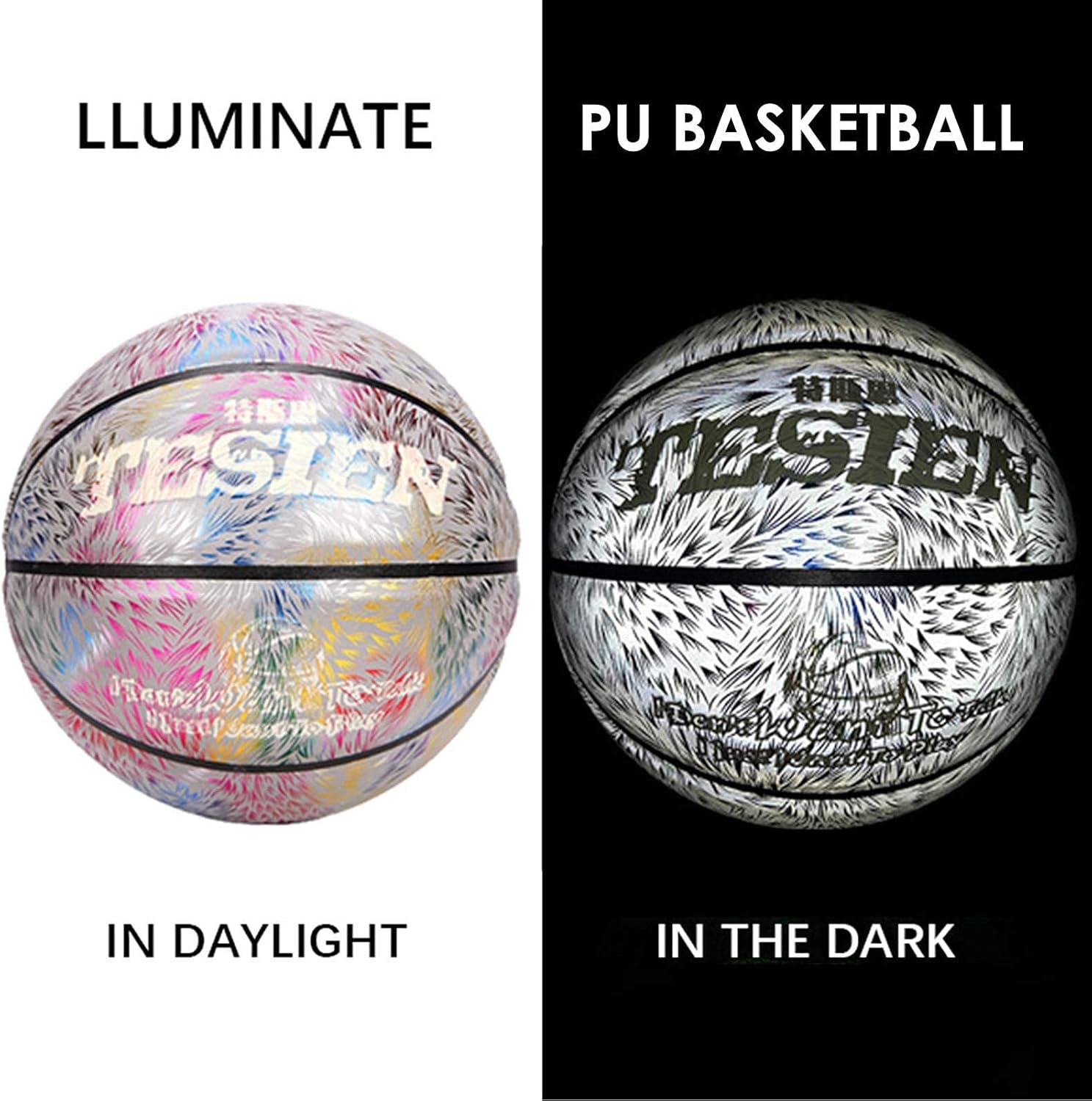 YiToPus Luminous Reflective No. 7 PU Basketball Sporting Goods Night Glowing Basketball (White Feathers) : Sports & Outdoors