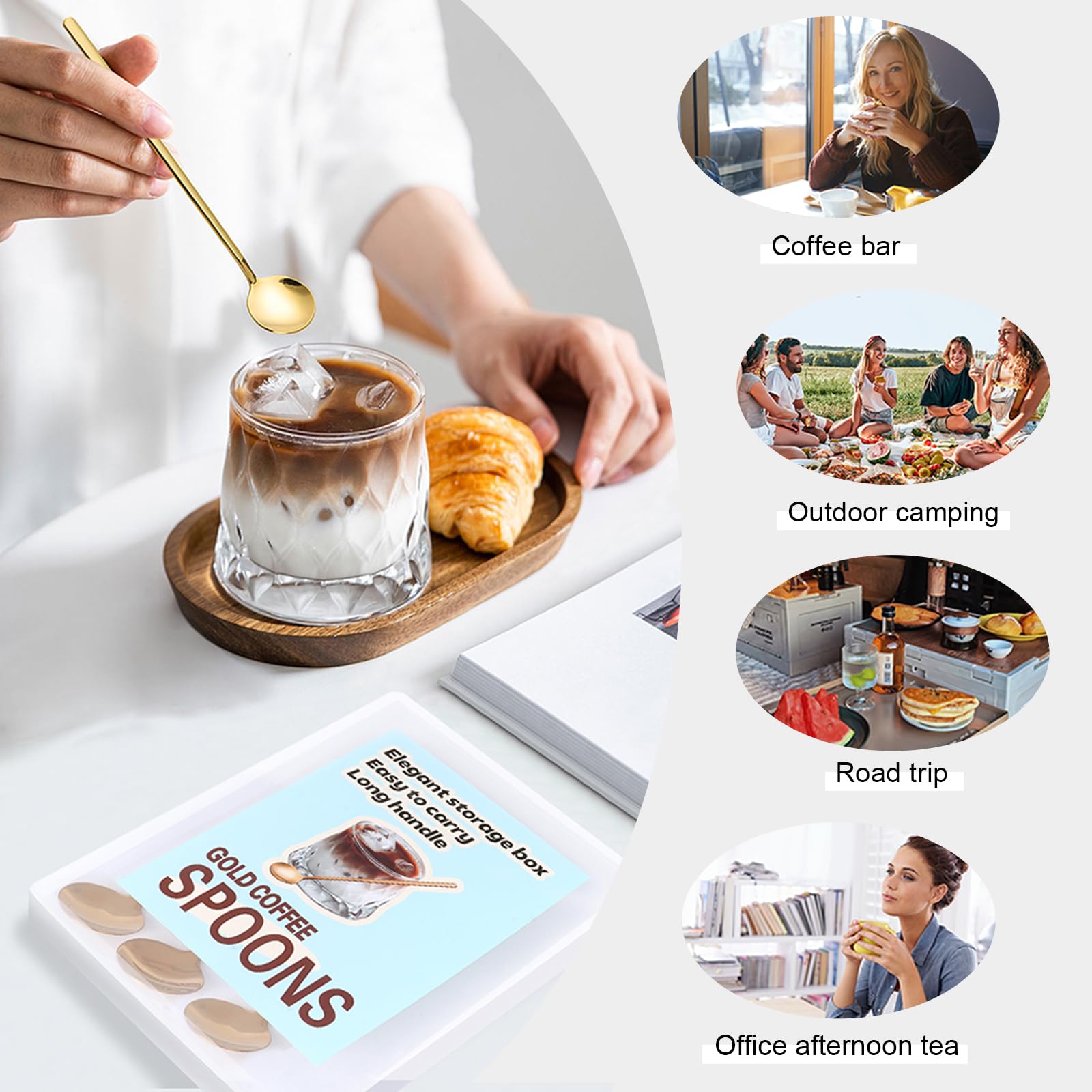 4 cucharas de café doradas de 6.7 pulgadas para cafetería, estación de café, cuchara agitadora de mango largo dorado para café, té helado, cucharas de espresso de acero inoxidable 304
