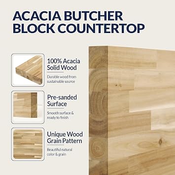 Howizz Acacia Butcher Block Countertop 96 x 25 x 1.5 Inches, Unfinished Solid Wood Table Top for DIY Desk Top, Workbench Top, Kitchen Countertop