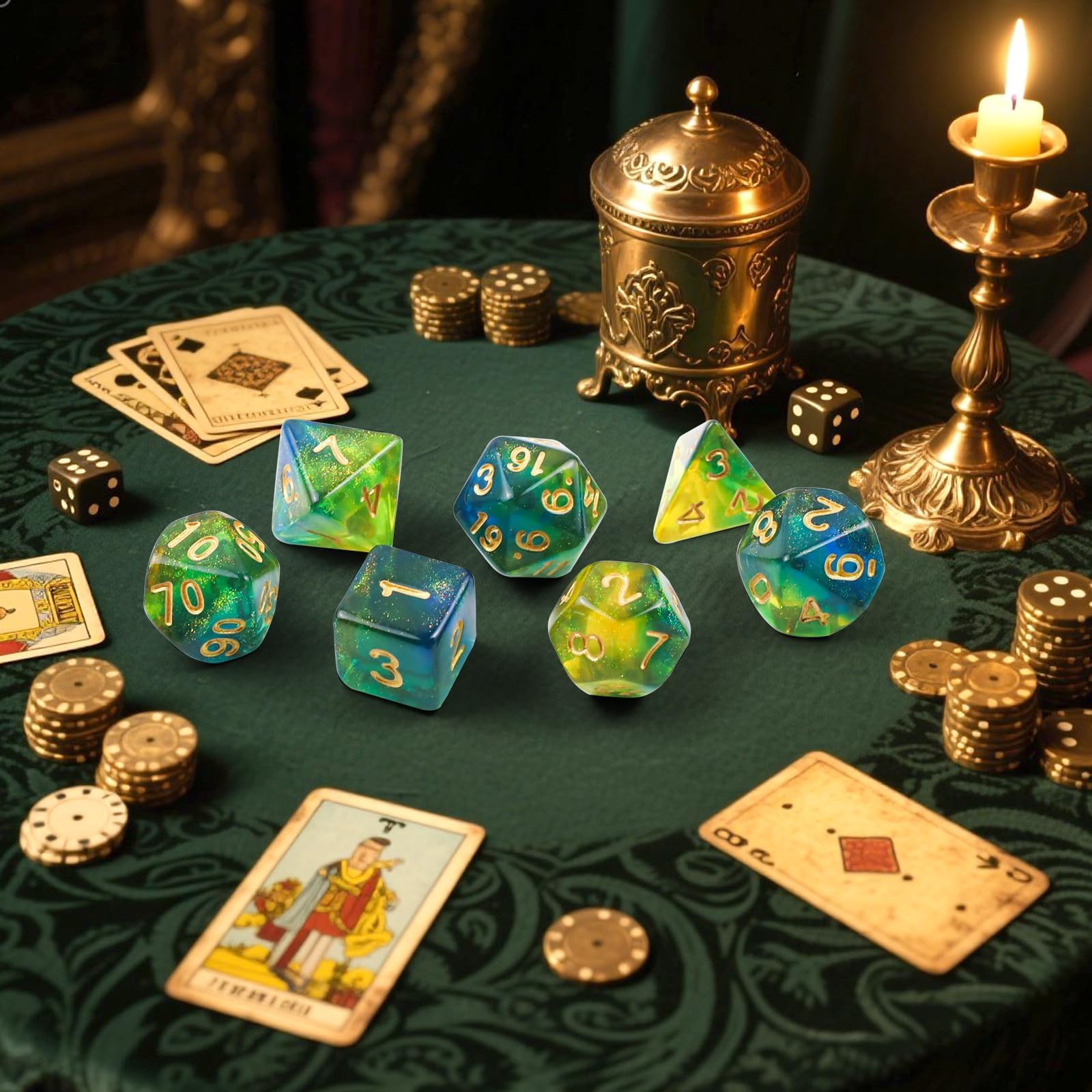 Zestaw wielościennych kostek, 7 sztuk DND Dice, zestaw błyszczących kostek, do lochów i smoków, MTG, kostki RPG, gry stołowe D&D D20 D12 D10 D8 D6 D4