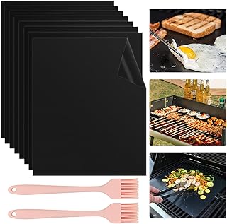 ATPWONZ 8 Pieces BBQ Grill Mats Set,BBQ Outdoor Grill Mats, BBQ Mats for Gas Grill Reusable,Non Stick BBQ Baking Mats +2 Grill Brush for Charcoal BBQ,330x400x2mm