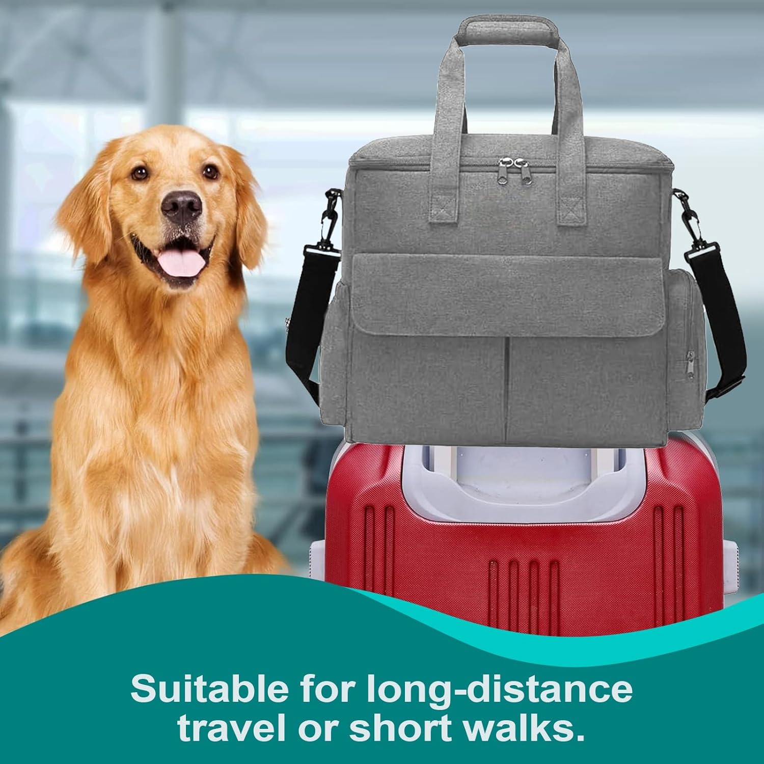 犬用旅行バッグ | 2つの折りたたみボウル付きフードコンテナ | ペット用品バックパック - 車用 自転車用 ベビーカー用 日常通勤