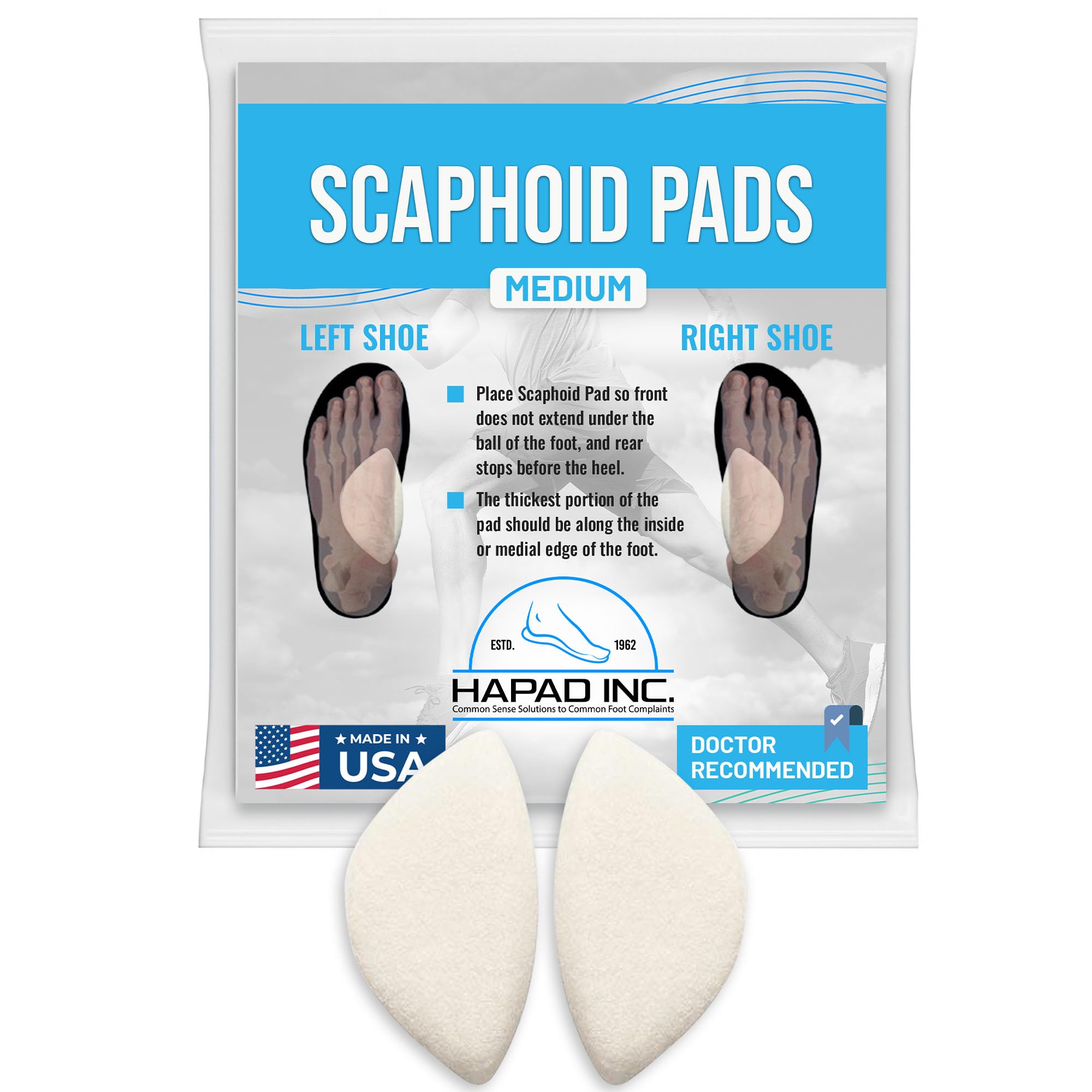 HAPAD Arch Support Pad Medium (Women 9 to 11 / Men 9 to 11) Wool Felt Self-Adhesive Medial Arch Insert for Fallen or High Arches (1 Pair)