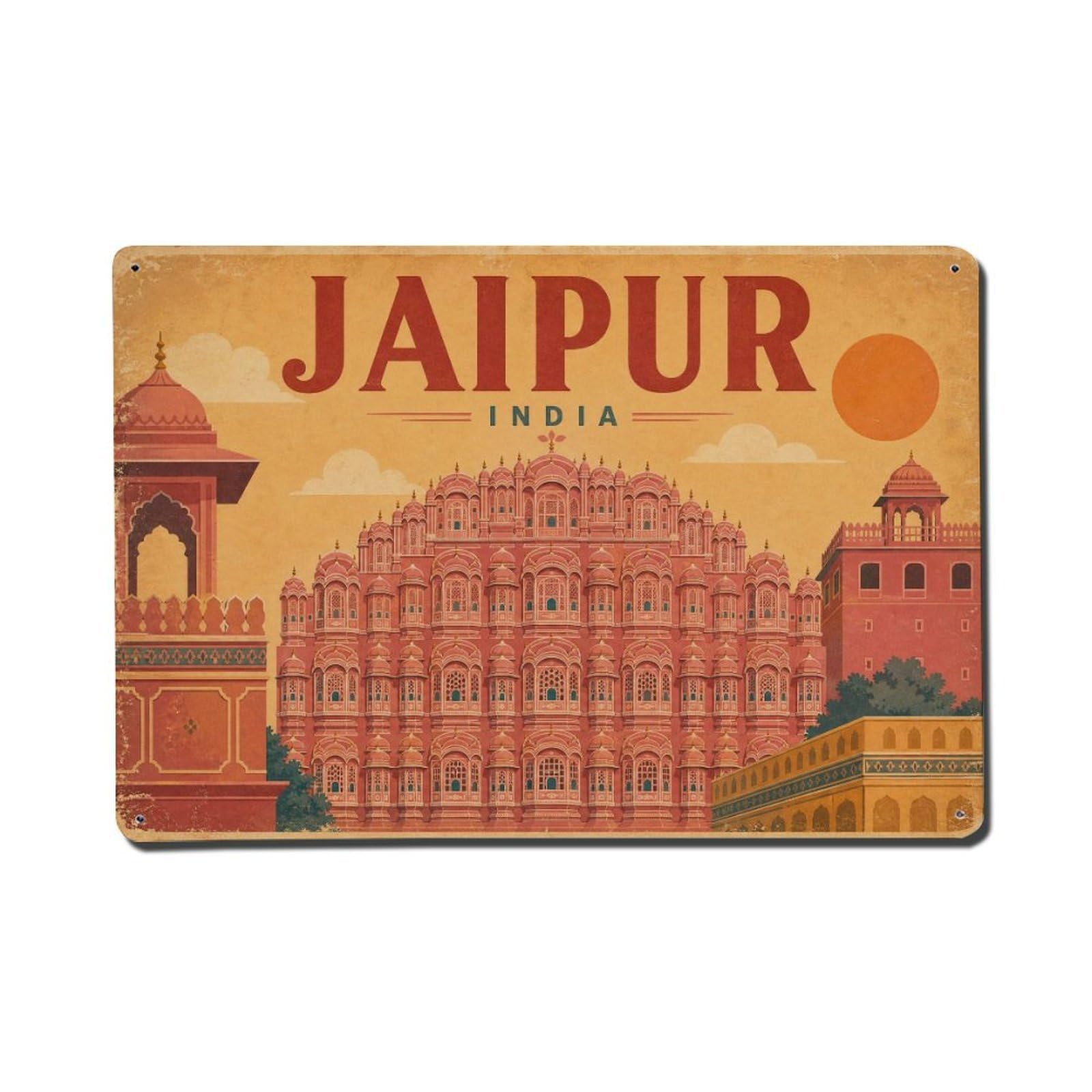 Vintage Travel India Jaipur Metal Tin Sign Plaque Wall Decor for Cafe, Club Bar, Office, Garden Metal Poster 8x12Inch
