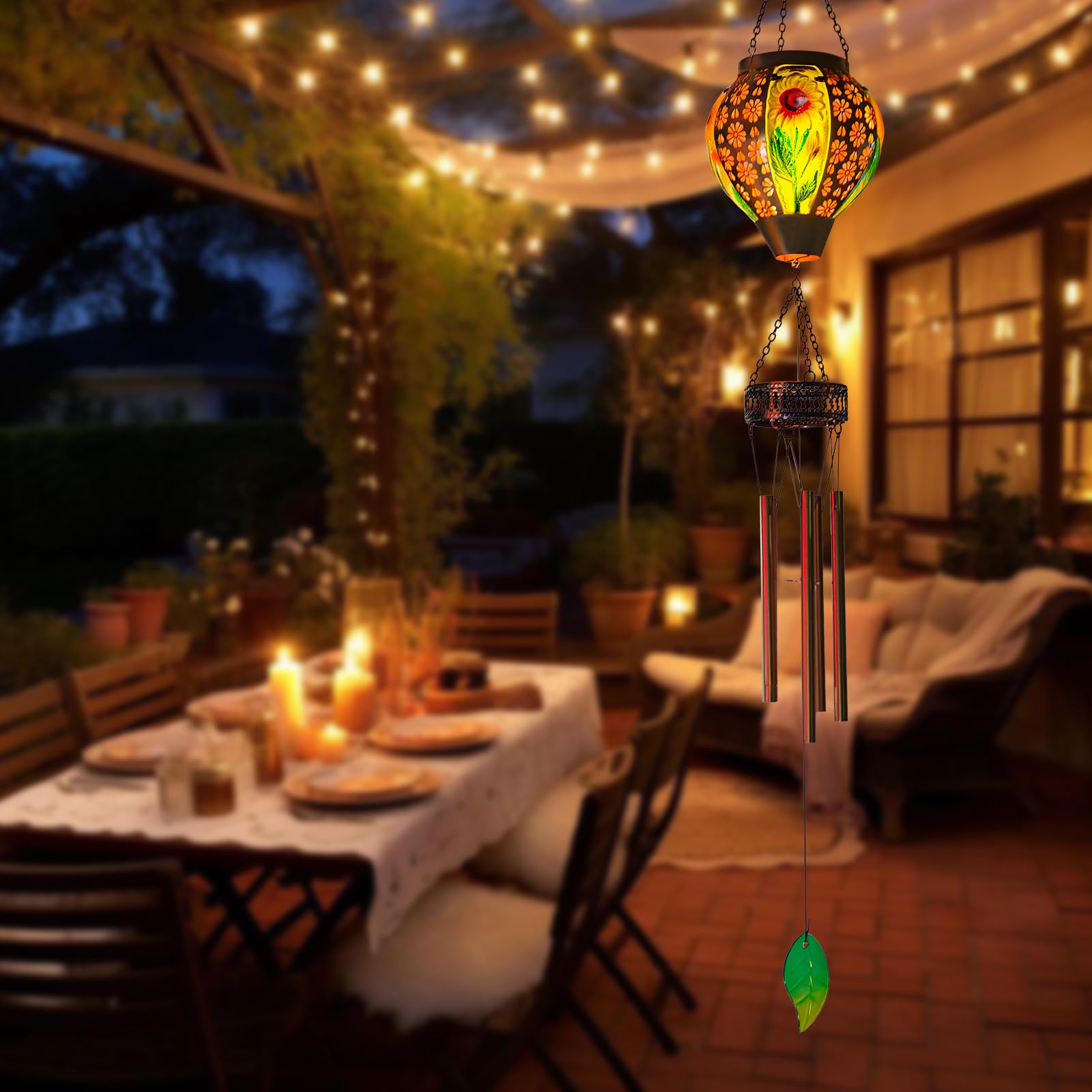 Campanelli a vento solare per esterni, campanello a vento da appendere a girasole, lanterne solari a LED, campanelli a vento commemorativi per mamma donna, campanello a vento da esterno tono