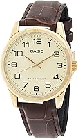 Vista 1 de Casio Reloj de cuarzo de acero inoxidable para hombre con correa de cuero, marrón, 18 (Modelo EAW-MTP-V001GL-9B), Marrón, Reloj de cuarzo