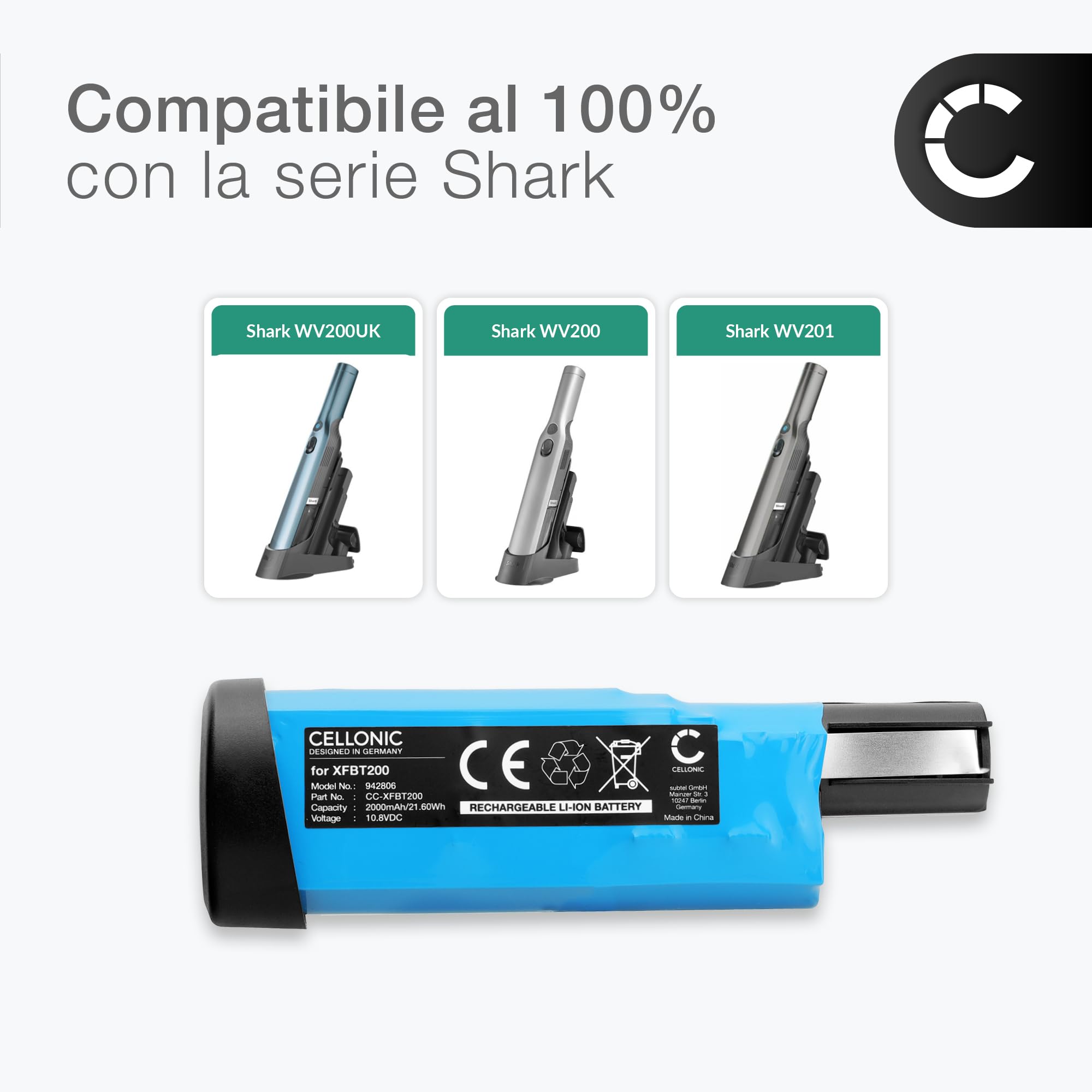CELLONIC Batteria compatibile con Shark WV200UK, WV200, UV200CCO, XFBT200