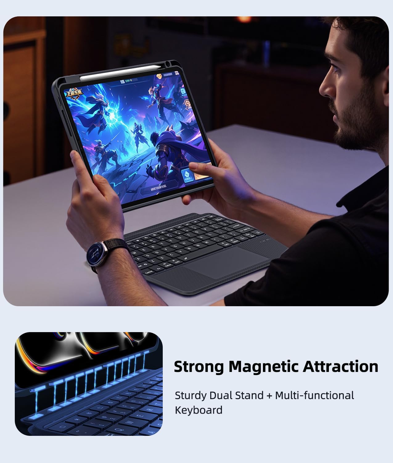 Detachable Magnetic Keyboard Case for iPad A16 11th Generation 11-inch (2025) / iPad 10th Gen 10.9 inch (2022) with Multi-Touch Trackpad- Built-in Pencil Holder,Multi-Angle Kickstand, Black