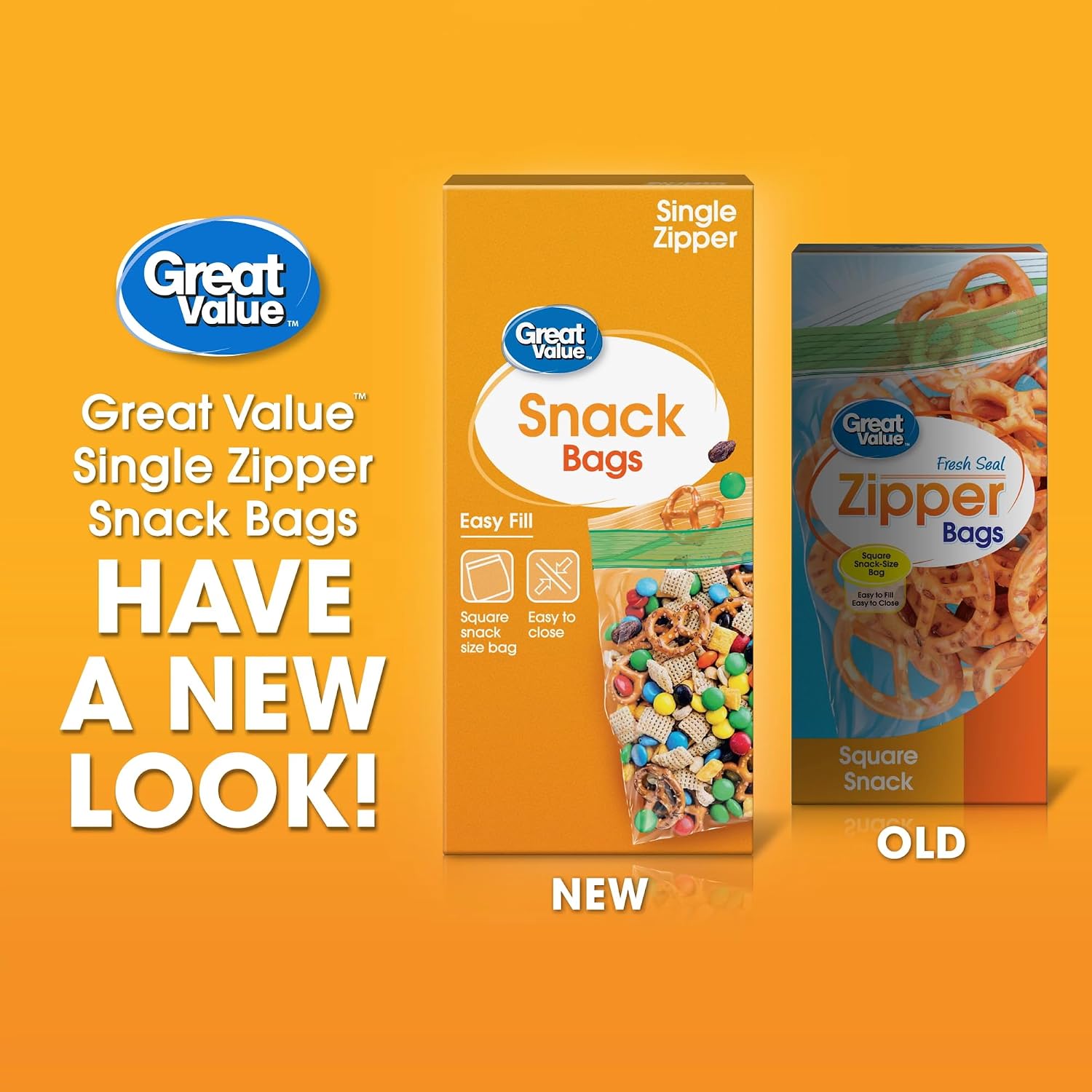 Great Value Zipper Square Snack 100 Bags