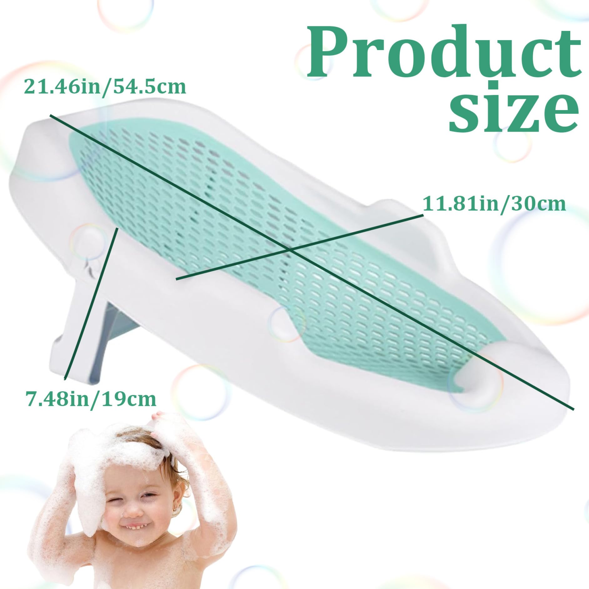 Tumbona para bebé transpirable de 0 a 24 meses con orificio de drenaje, bañera para bebé portátil de uso diario, bañera para bebé antideslizante y plegable, bañeras para recién nacidos, tumbona verde