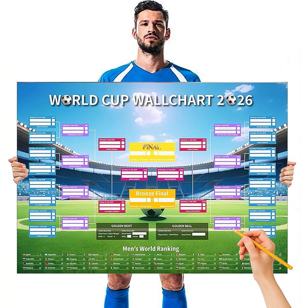Dhqkqg World Cup Football 2026 Schedule Poster, 150 x 90cm World Cup Football 2026 Wallchart, Great Poster Gifts for Soccer Fans (Handwritten)
