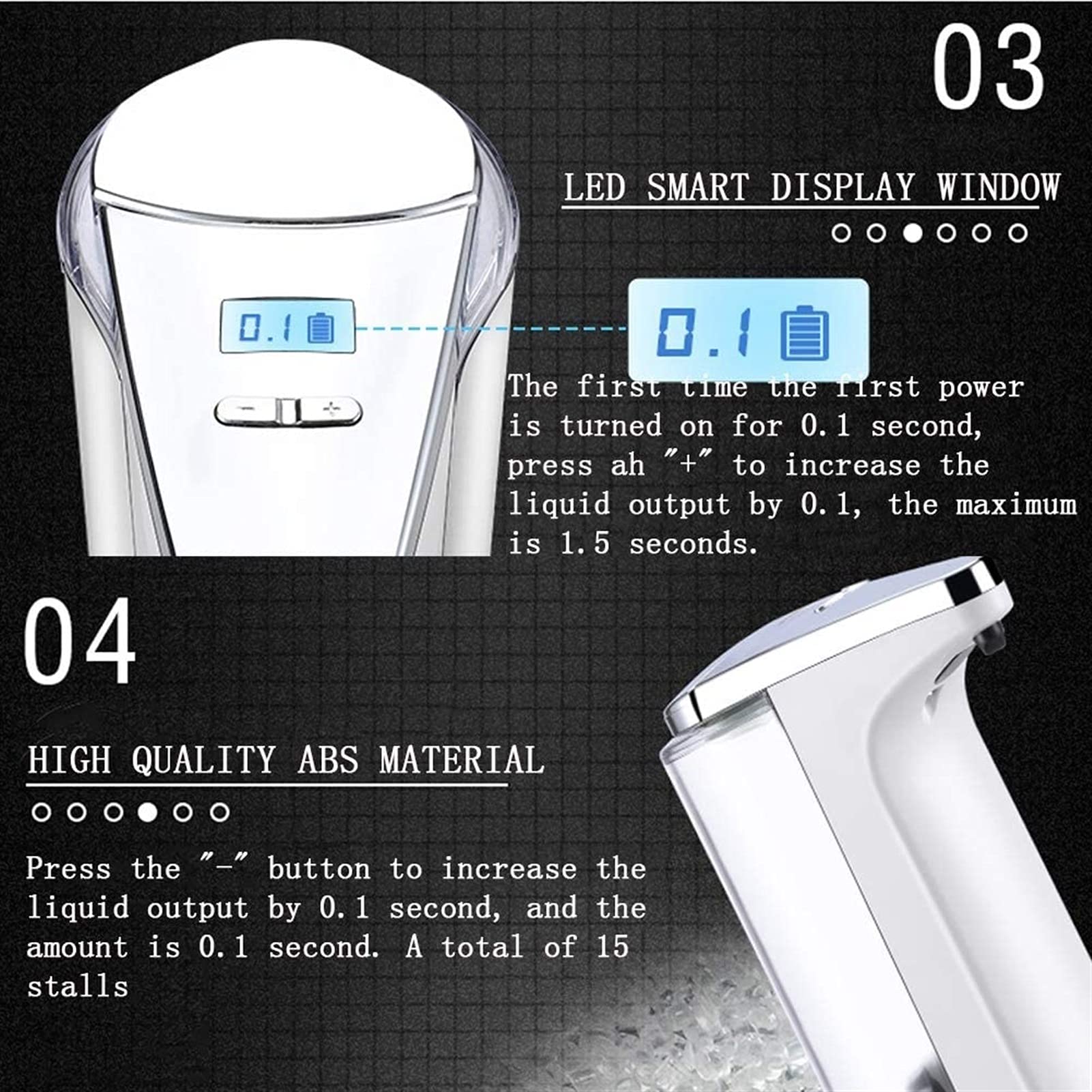 GeRRiT Dispenser di sapone automatico - Dispenser di sapone senza contatto con interruttori regolabili, IPX7 impermeabile 400 ml / 13,5 once, dispenser di liquido a mani libere, for cucina, bagno, uff