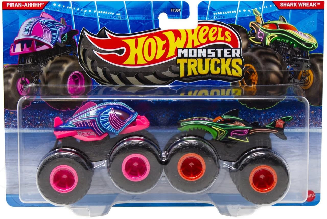 Hot Wheels Piran-Ahhhh Vs Shark Wreak Demolition Doubles Monster Trucks 2026 1:64 Scale 3+ Ages - Multicolor-image-2